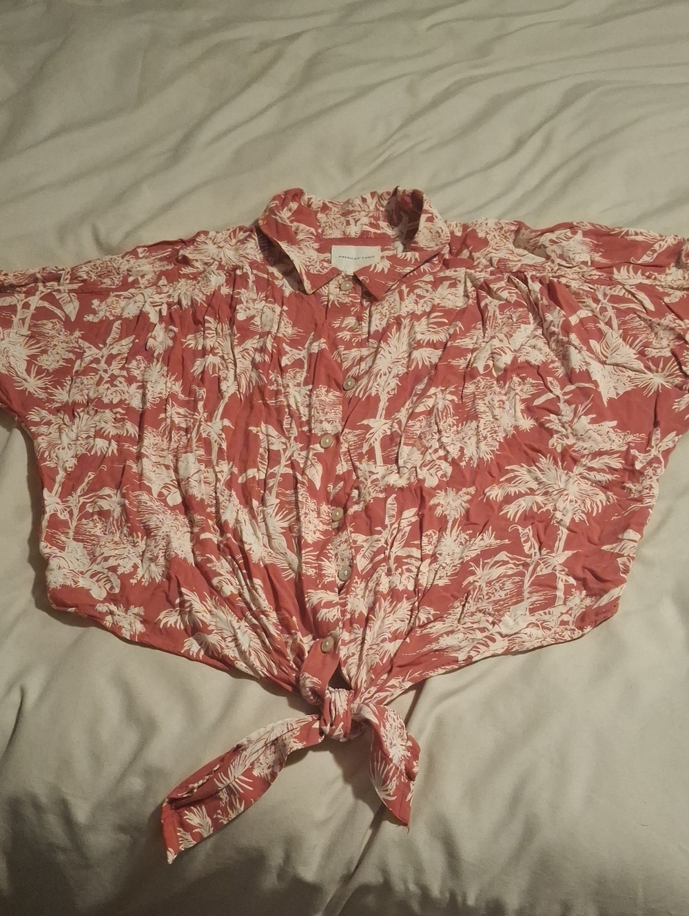 American Eagle Cropped Tie Front Hawaiian Top